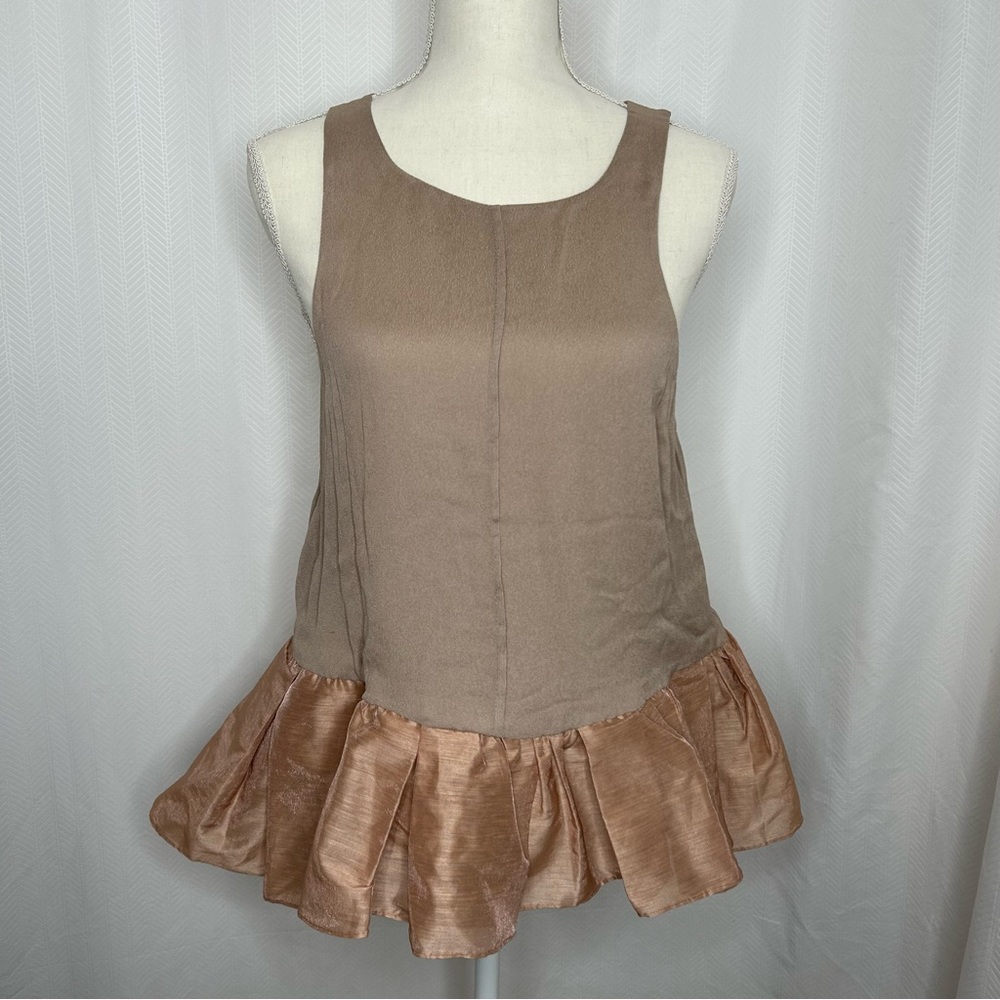 Camilla and Marc Astral crepe tank top ruffle tan and bronze